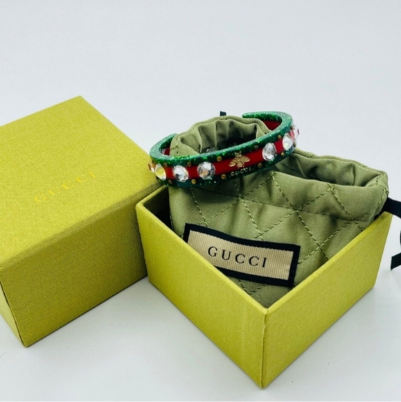 Gucci Web Red/Green Crystal Studded Resin Bracelet - Picture 5 of 5